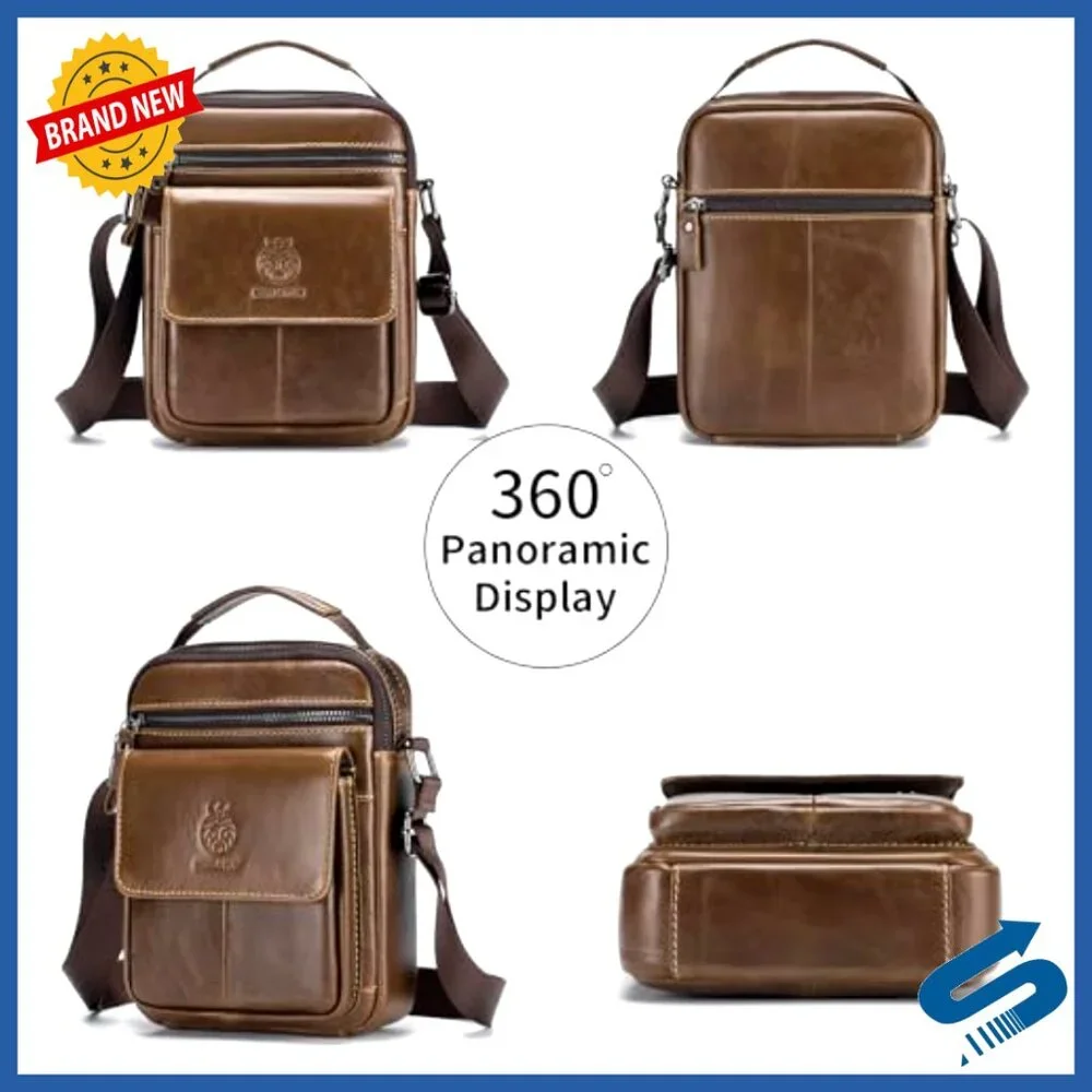 Small Genuine Leather Messenger Bag Crossbody Shoulder Bag for Men